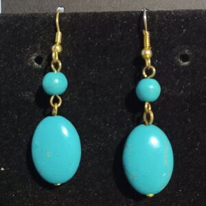 Turquoise Oval Drop Earrings w/ Gold-Toned Hooks